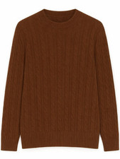 Mens Cable Knit Jumper Crew Neck Warm Winter Sweater Ribbed Long Sleeve Pullover