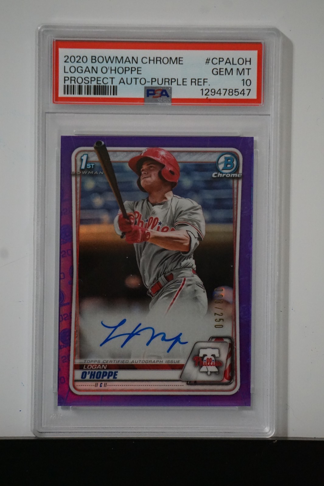 2020 Bowman Chrome Prospect Auto Purple Refractor Logan O'Hoppe PSA 10 /250