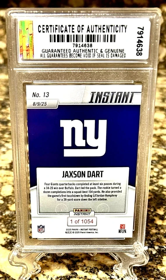 GRADED GEM-MT 10 Jaxson Dart Giants 2025 PANINI INSTANT ROOKIE CARD #210 Presale - Image 3 of 4