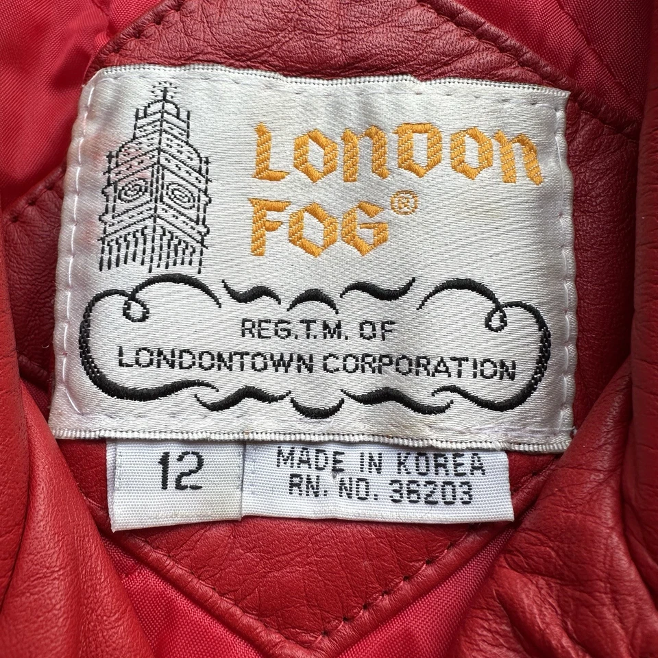 Chaqueta de Moto de Cuero Rojo Niebla Londres De Colección Rara Para Mujer 12 Hecha en Corea Años 80 Foto 3 de 4