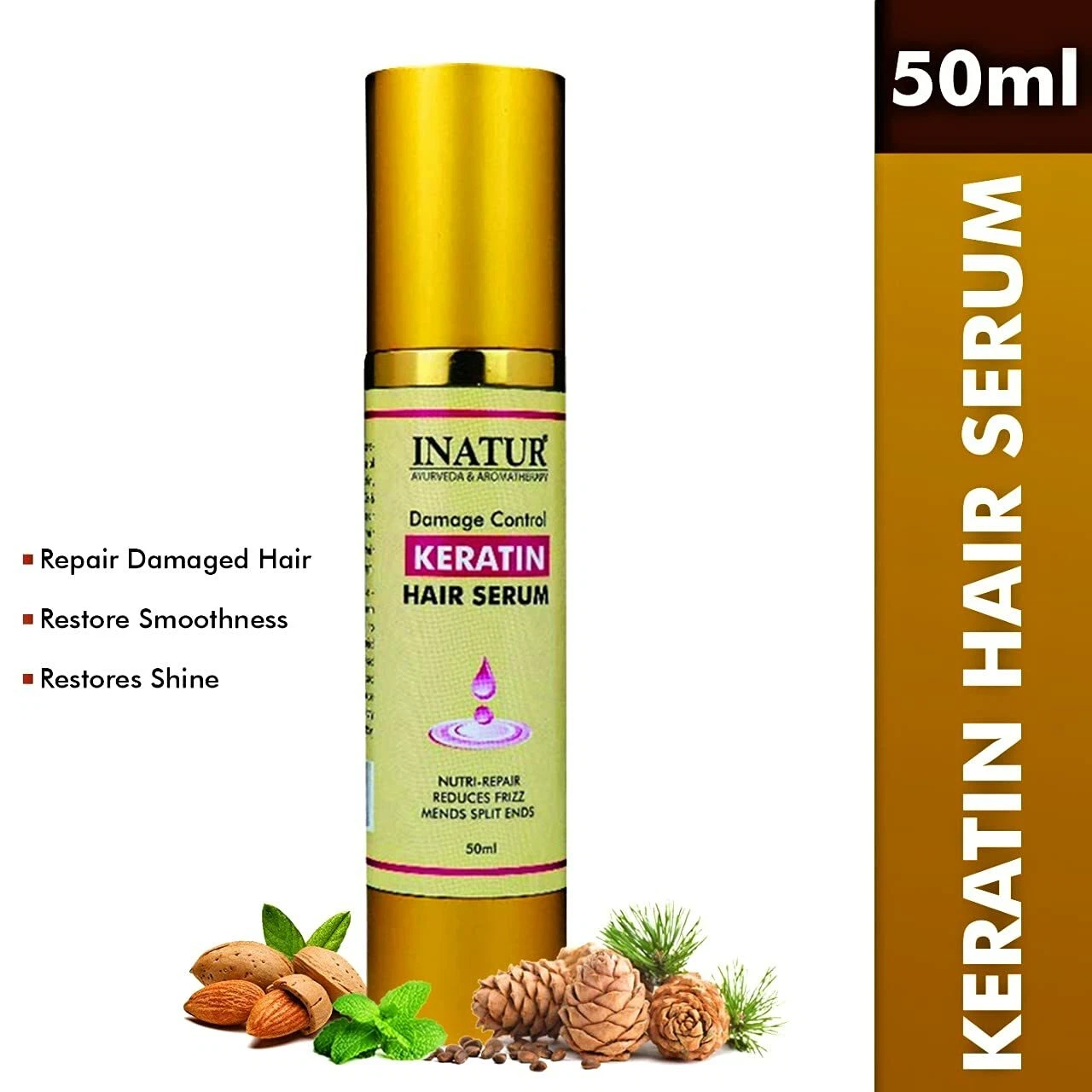 Inatur Keratin Hair Serum, Tangle Free & Restores Shine, 50 gm PACK OF 2