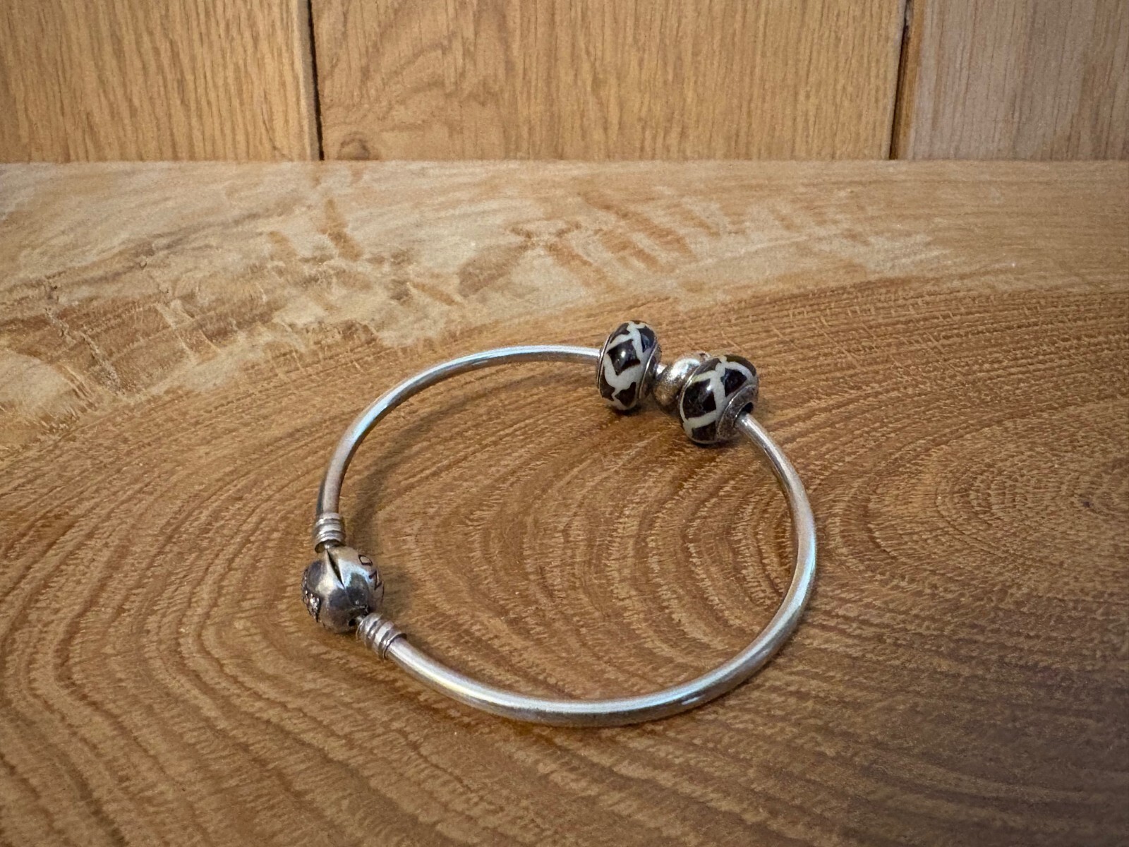 Pandora Solid silver bangle with 3 charms pre-lov… - image 3