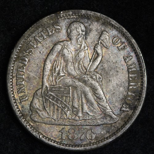 1876-S Original Toning Seated Liberty Dime CHOICE BU *UNCIRCULATED* MS E128 DMA