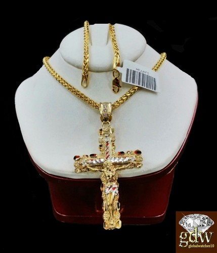 Real 10k Yellow Gold Mens Jesus Cross 