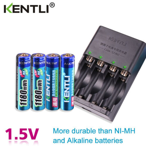 Piles rechargeables polymère Li-ion KENTLI 4 pièces 1,5 V AAA 1180 mW + chargeur intelligent - Photo 1 sur 6