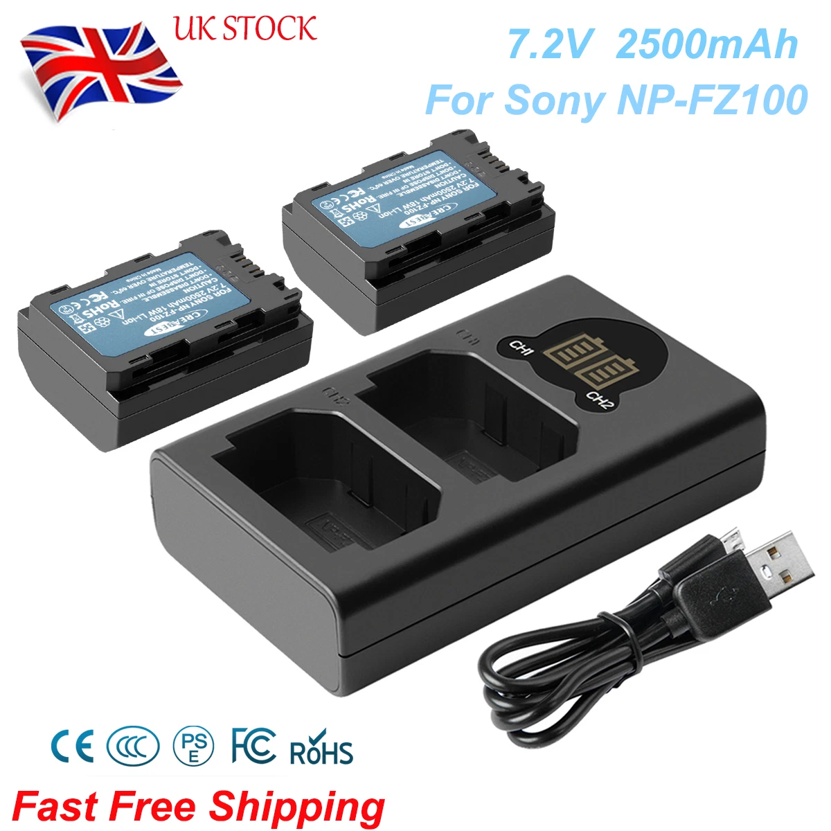2x Batteria per videocamera sostituisce Sony NP-FV100A - 2700mAh 7,3V Li-Ion | 889007584