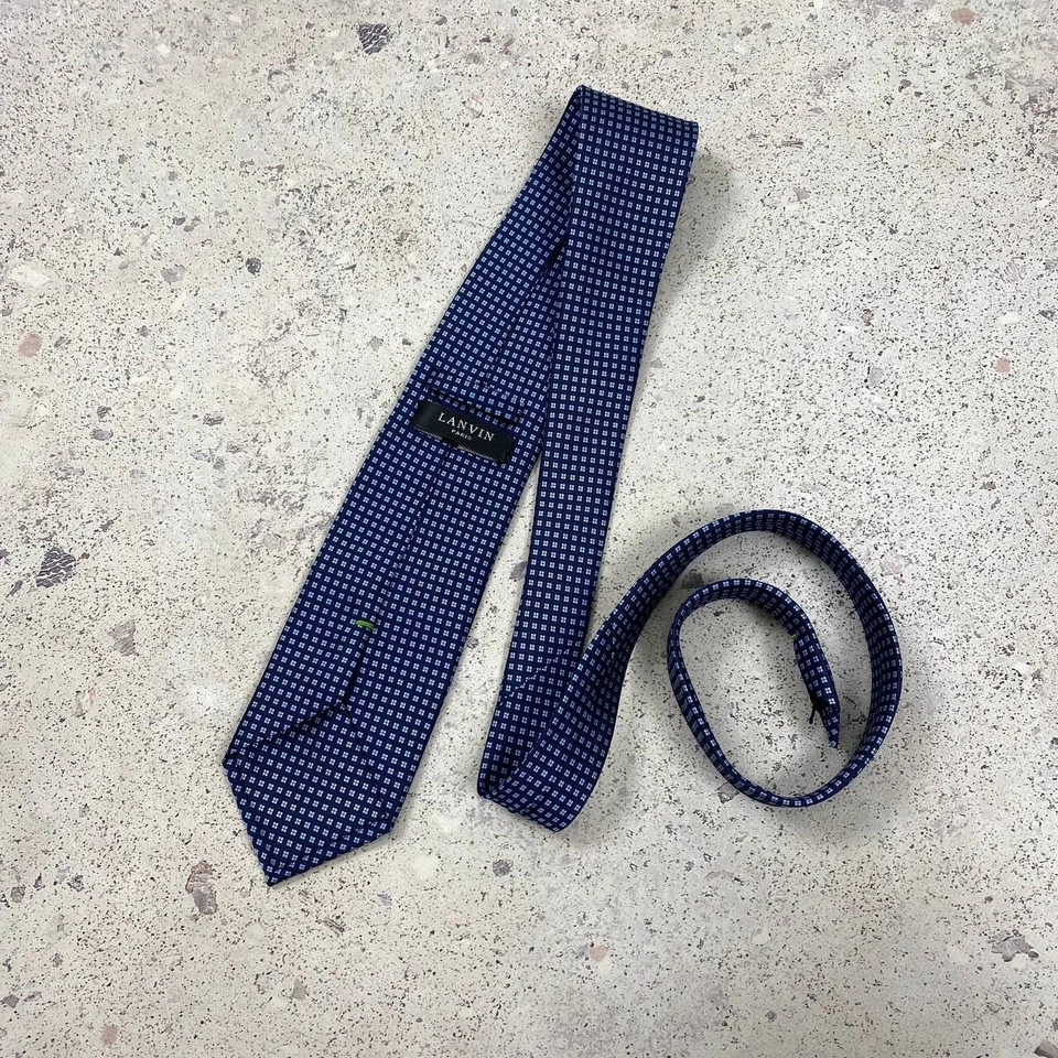 Lanvin Paris Mens 100% Silk Luxury Dice Print Neck Tie Blue - Image 2 of 4