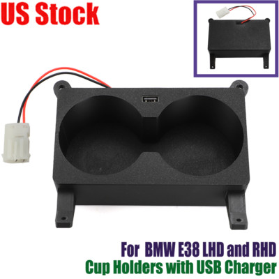 For BMW E38 7-Series Center Console Cup Holders with USB 24W Charger Port Kit US