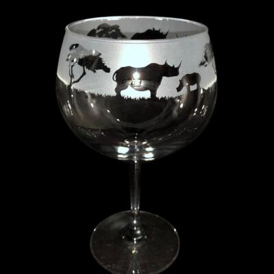 Gin Glass Decorated Rhino Copa Balloon Glassware Animal Sandblast Gift Box Animo