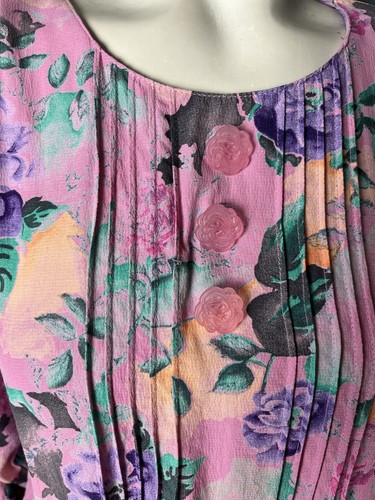 Vintage 90s CAROLE LITTLE Petites Womens Size 2 Pink Floral Dress German Rayon - Picture 3 of 9