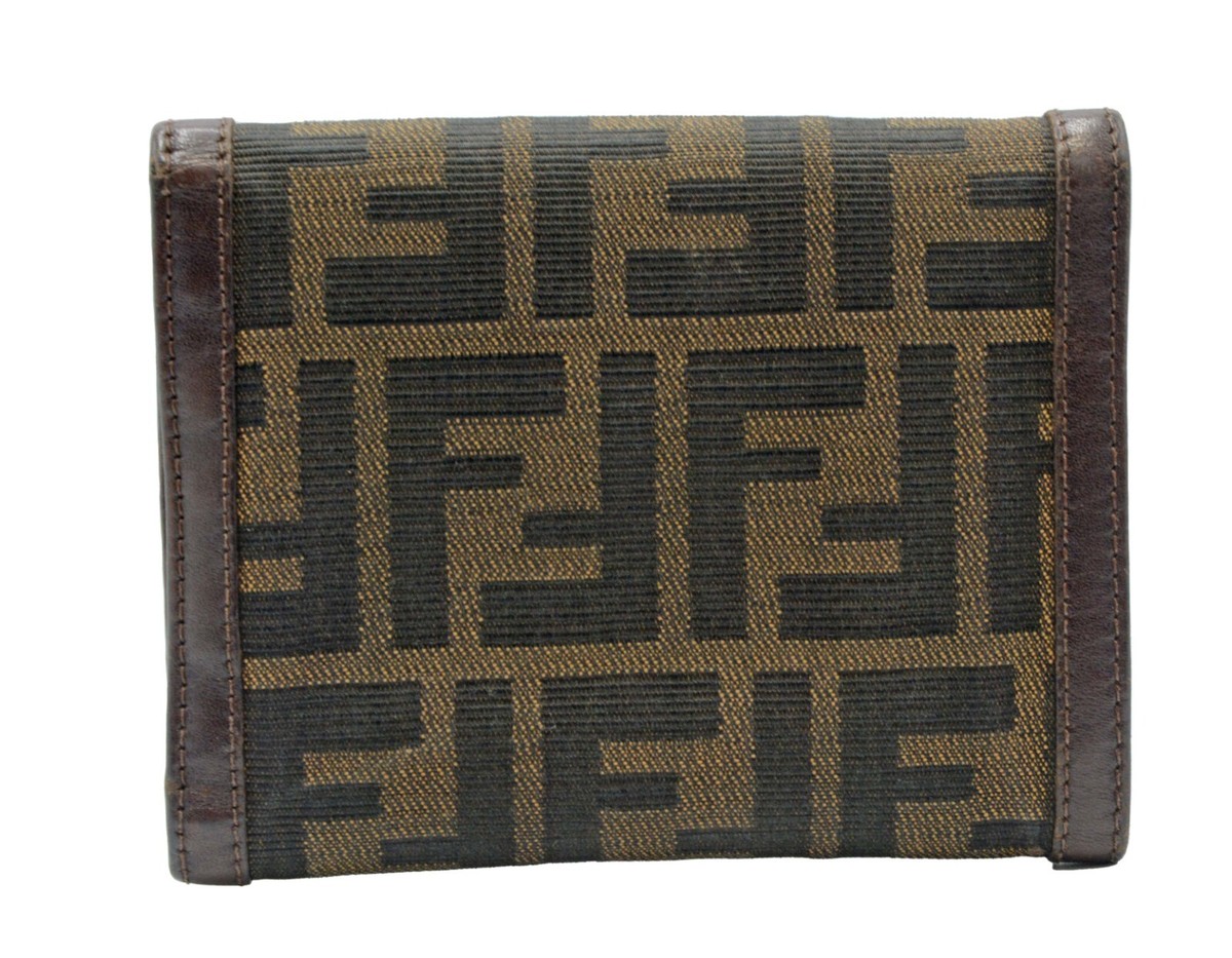 FENDI Zucca Canvas & Leather Bifold Wallet Purse Women's
