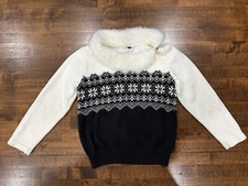 Janie Jack Girls Sz 5 Fair Isle Knit Pullover Sweater Faux Fur Collar Holiday