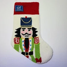 Christmas Stocking White Nutcracker Hat Hooked Wool 8.5" x 20" C&F Enterprises