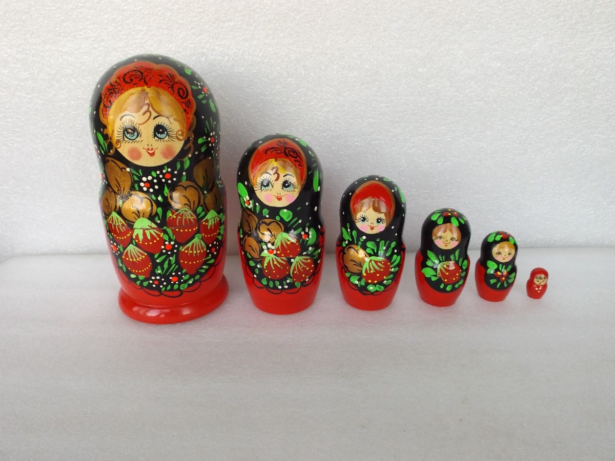 Vintage Set Of 6 USSR Soviet Russian Matryoshka Wooden Nesting  display picture 1