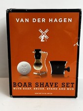 Van Der Hagen 4 Pcs Shave Set Soap Boar Brush Stand Bowl Windmill Logo NEW