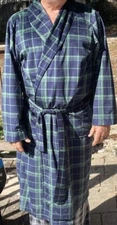 Geoffrey Beene Robe Men's Blue Green Plaid Belted 2 Pockets One Size Super Soft