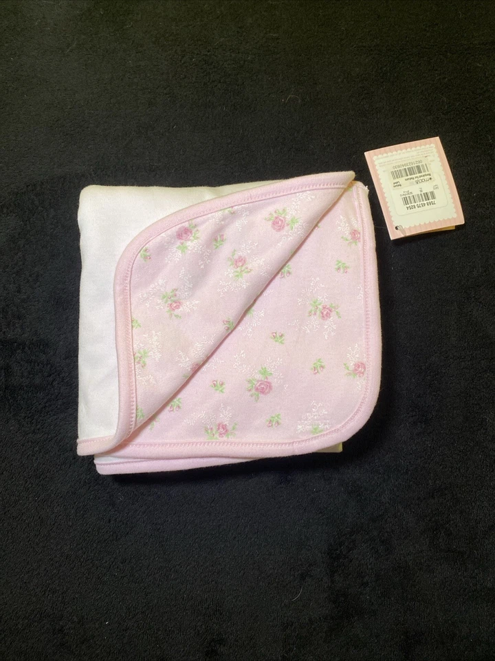 Manta Bebé First Impressions Blanca Rosa Reversible Rosa Floral Flores Lovey Foto 2 de 4