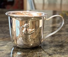 Vintage Silver Plated Baby Sippy Cup - Duck Embossed with Lid Box