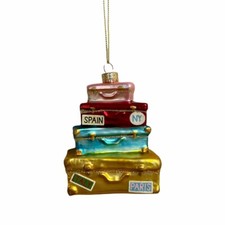 Suitcases World Traveler Glass Christmas Ornament