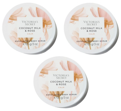 3X VICTORIAS SECRET COCONUT MILK & ROSE CALM EXFOLIATING BODY SCRUB 3 oz TRAVEL