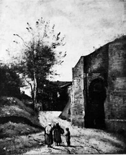 LA PORTE SAINT-MICHEL in ARRAS (by Corot) - 19th century large format engraving