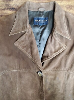Men Golden Bear Sportswear Brown Suede Leather Button 3/4 Jacket