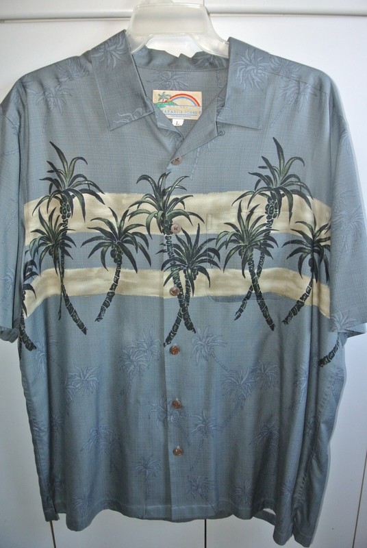  Paradise Found  Mens Large  Cool Palm Band Print on Gray/Mint