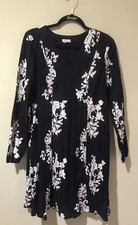Westport Black Ivory Embroidered Crinkle Boho Dress Long Sleeve Lined Sz M D7