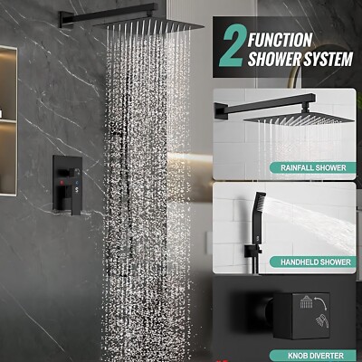 Round Black Thermostatic Mixer Shower Dual Head Rainfall Head Handset Bathroom Round Black Thermostatic Mixer Shower Dual Head Rainfall Head Handset Bathroom