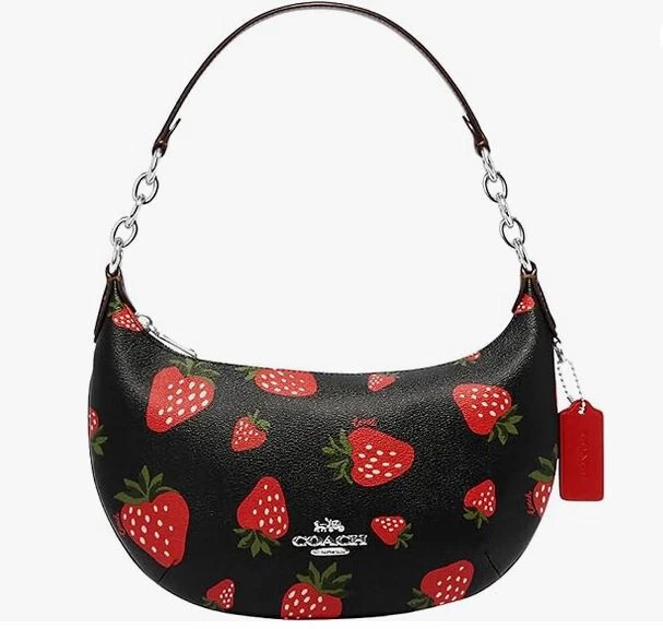 NUOVA borsa a tracolla autentica Coach Wild Strawberry Print PAYTON nera multi CH330