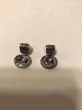 Designer Signed NF Sterling Silver 14k Gold Amethyst Earrings