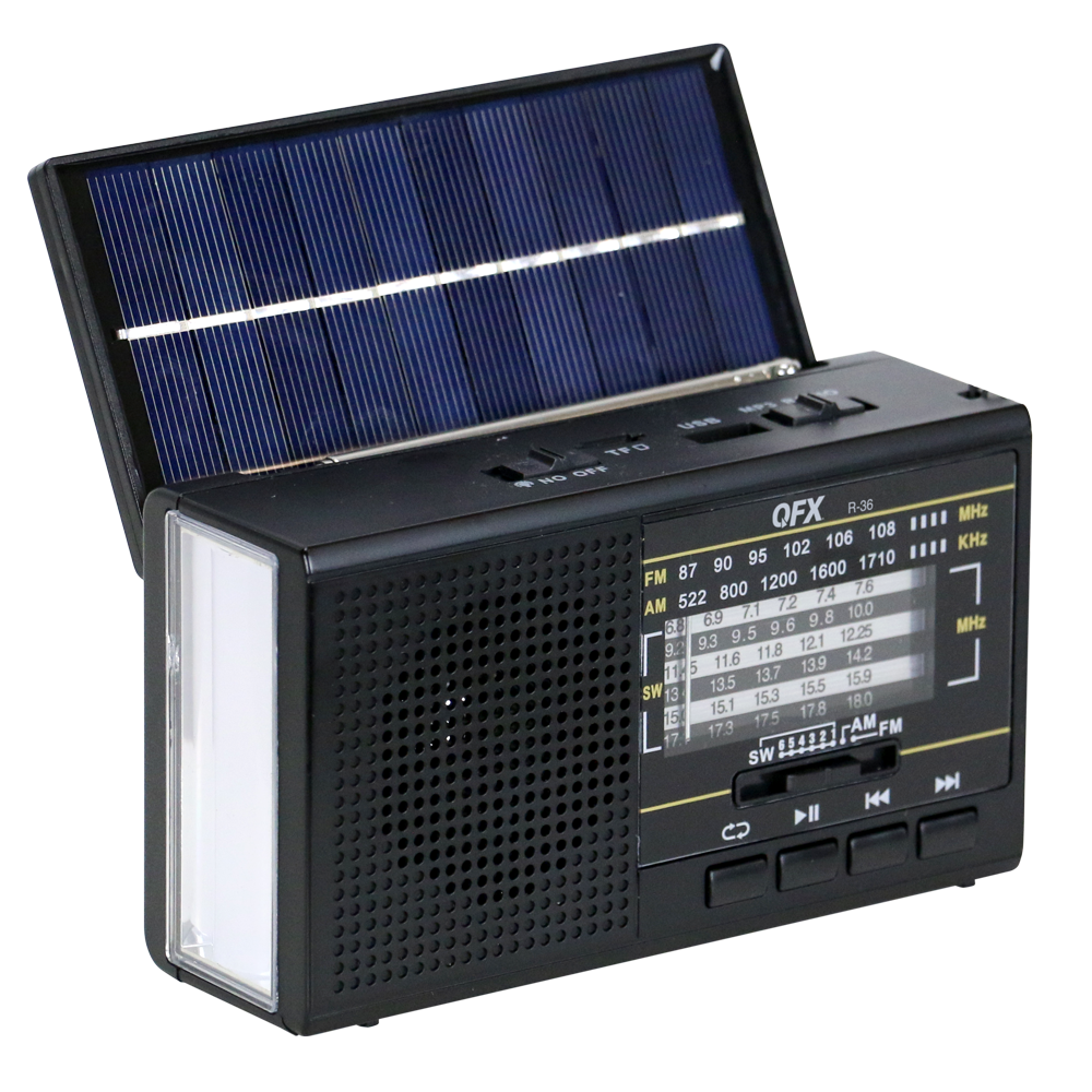 QFX R-36 3-In-1 Rechargeable AM/FM/SW1-SW4 6-Band Solar Radio ...