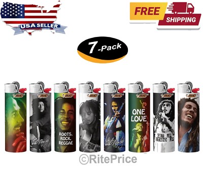 (7 Pack) BIC Lighters Special Edition One Love Bob Marley Pocket AST. Design-New