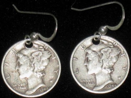 Antique Liberty Mercury Dime Sterling Silver Vintage Dangle Coin Earrings