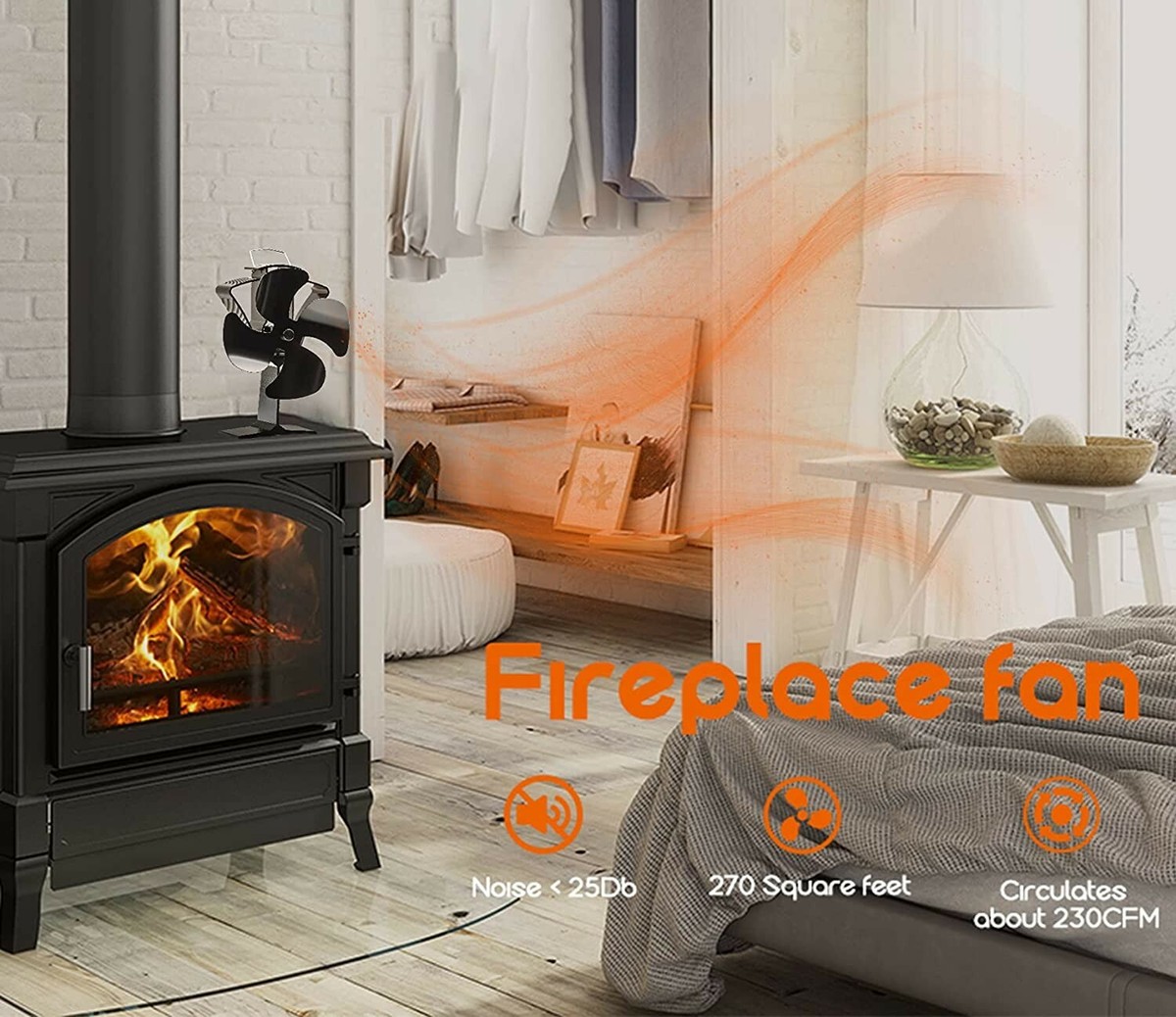 Tomersun 4 Blades Wood Stove Fan Heat Powered Fireplace Fan for Pellet/Wood/ Log | eBay