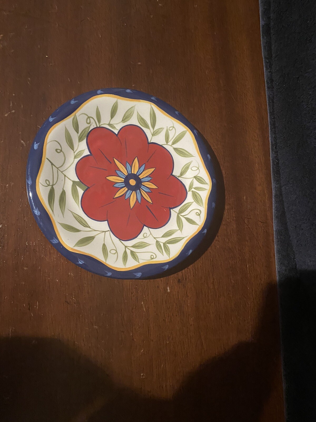 Pier 1 Handpainted Floral Earthenware Salad Plate in Excellent Condition
