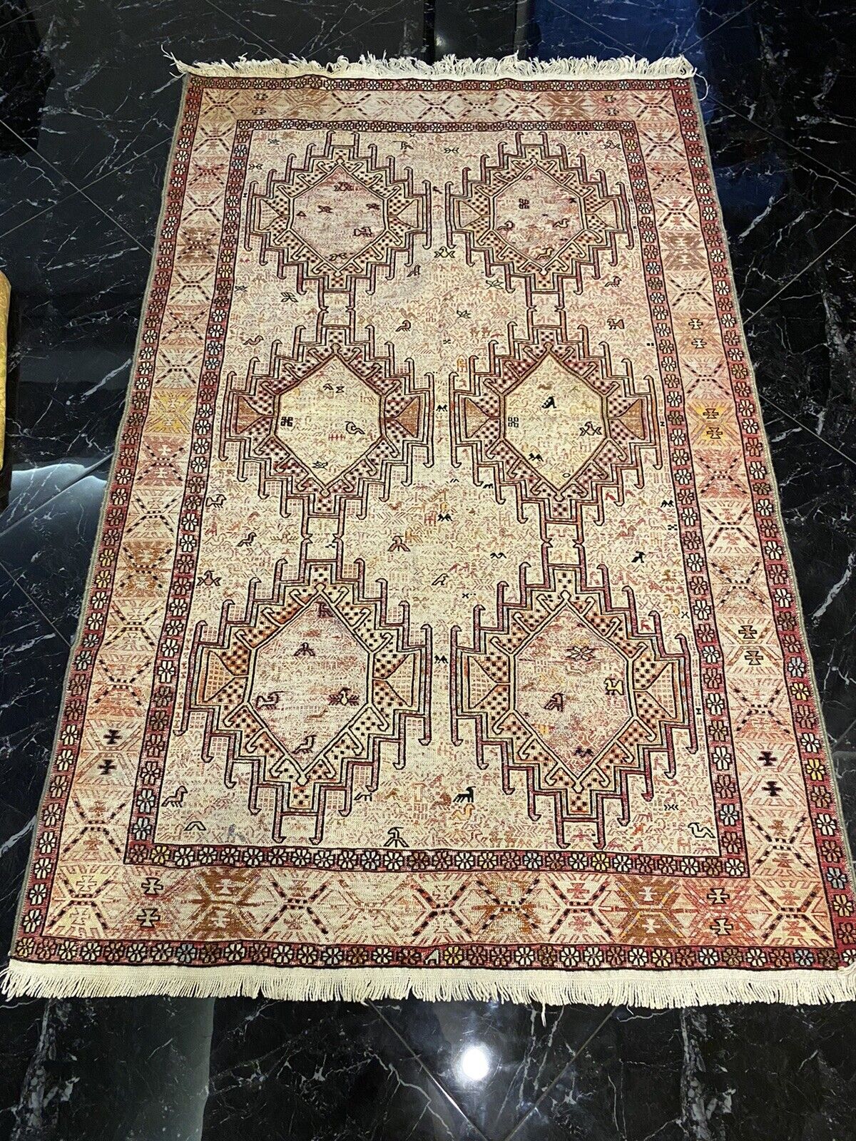 Vintage Oriental Silk Soumak Turkoman Turkish Carpet Rug Kilim Hand Wowen 6x4 ft