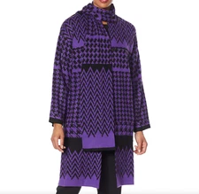 Antthony Mixed Herringbone Sweater Coat with Scarf Neck Purple 1X Plus Size