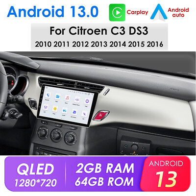 64GB 9'' Android 14 Autoradio DAB Carplay GPS Nav BT For Citroen C3 DS3 2010-2016