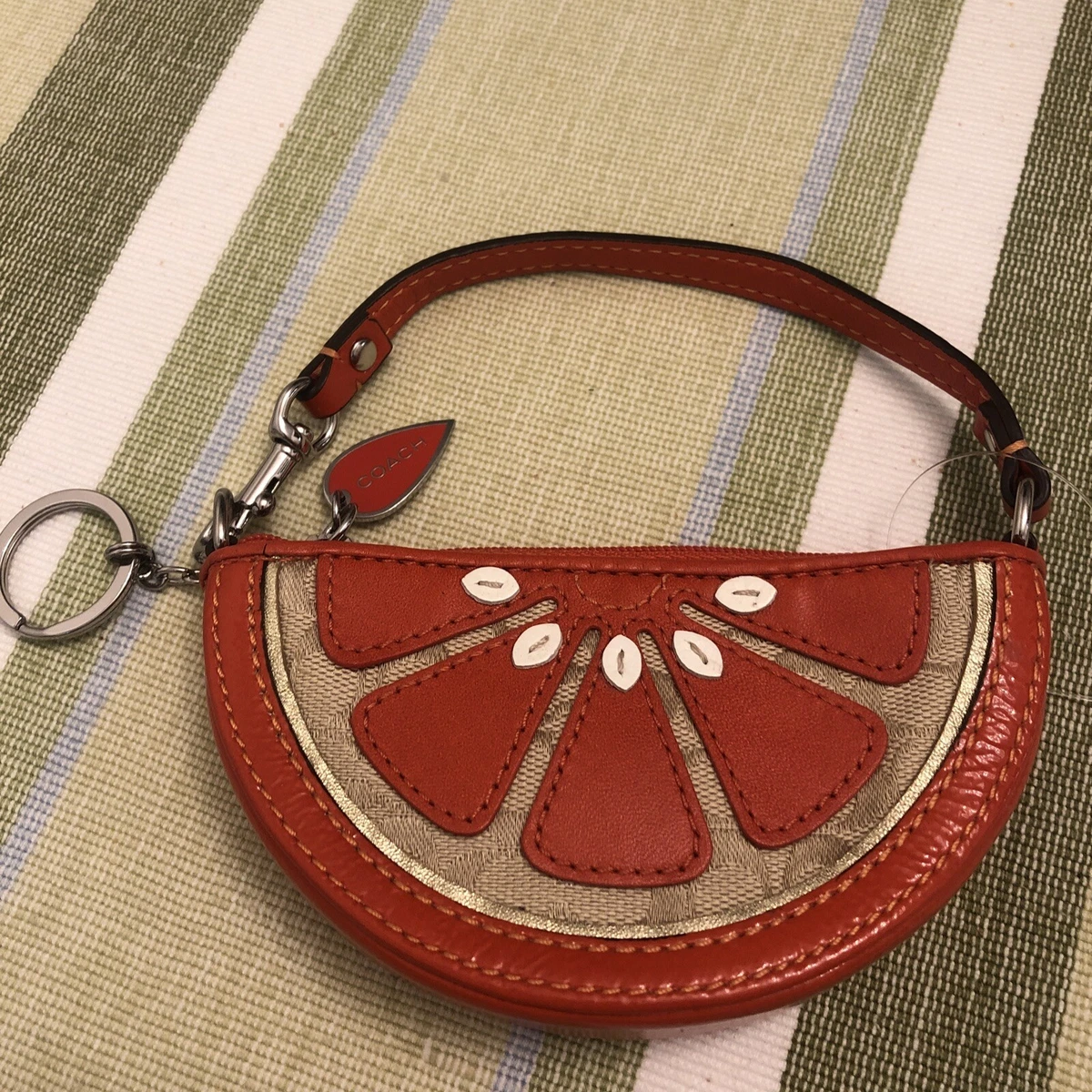 Coach Orange Slice Wristlet coin purse with zipper Keychain Stocking Stuffer