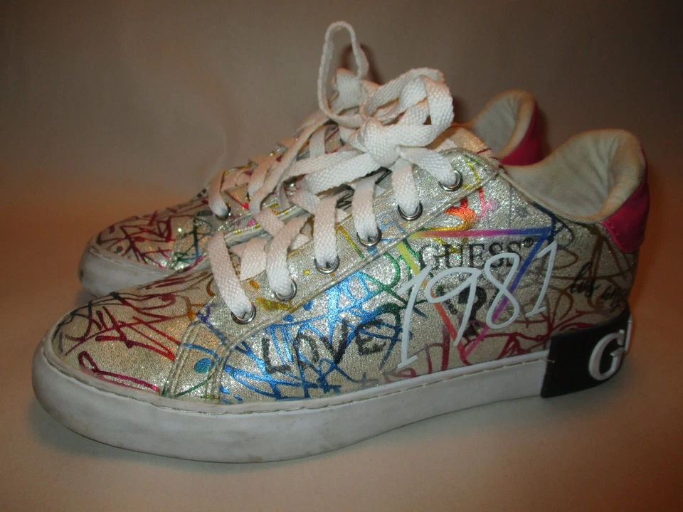 GUESS Women 6.5M Hidden Wedge Heel Multicolor Sparkle Colorful Comfort Sneakers - Image 4 of 4