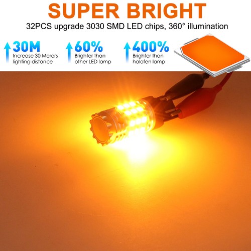 Amber 7443 7444 LED Front Turn Signal Blinker Light Bulbs Anti Hyper Flash 3K - Picture 5 of 14
