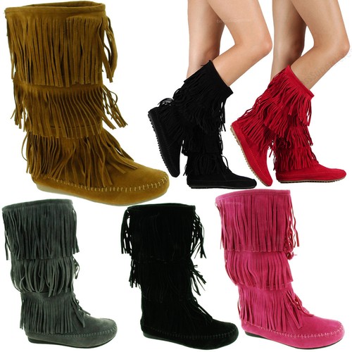 Botas con flecos para Mujer alta moda Slouch Bota De Taco Plano Caliente  Elegante Zapatos Talla | eBay