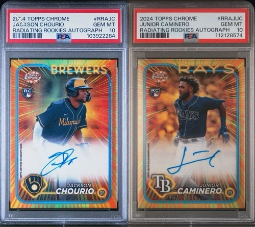 2024 Topps Chrome Radiating Rookies AUTO JUNIOR CAMINERO JACKSON CHOURIO PSA 10
