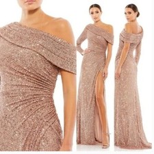 Mac Duggal Women's Sequined Drop Shoulder Faux Wrap Dress Size 0