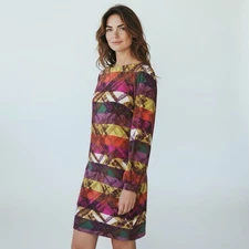 Trina Turk Geo Abstract Stripe 100% Silk Shift Dress Sz 6 Career Dress Zip USA