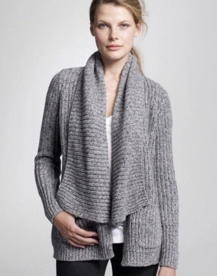 J.Crew Women’s Marled Grey Rib Stitch Shawl Collar Cardigan Sweater Cotton Sz S
