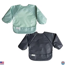 Tiny Twinkle Waterproof Baby Bibs 2-Pack - Long Sleeve Smock for 6-24M Eating