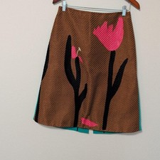 MARNI Tulip Embroidered Flare Skirt Brown Green Two Tone Back Zip Vent