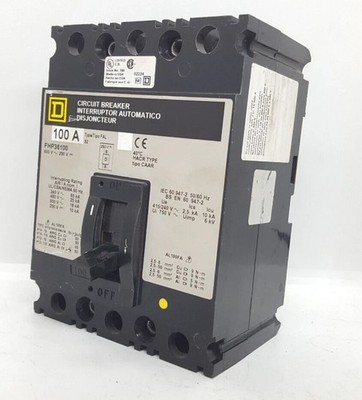 Square D FHP36100 100 Verstärker 3POLE Schutzschalter 600V 250V / Geprüft Ok
